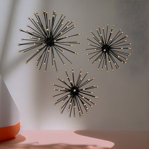 Set of 3 metal wall decorations - black & gold